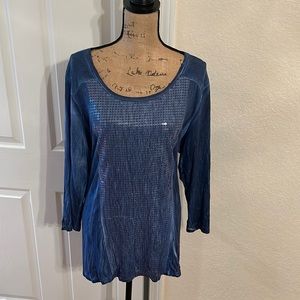 Denim look embellished tunic top